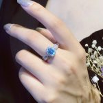 Silver Plated Anti Tarnish American Diamond Crushed Ice Cut Blue Oval Contemporary Finger Ring - VAIRAVI