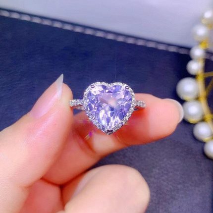 Silver Plated Anti Tarnish American Diamond Crushed Ice Cut Purple Heart Themed Finger Ring - VAIRAVI
