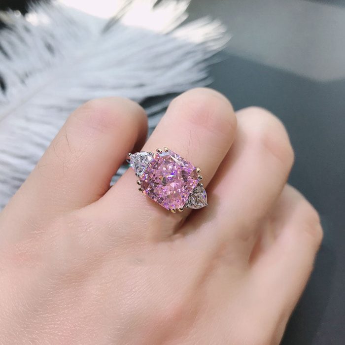 Silver Plated Anti Tarnish American Diamond Crushed Ice Cut Pink Geometric Contemporary Finger Ring - VAIRAVI