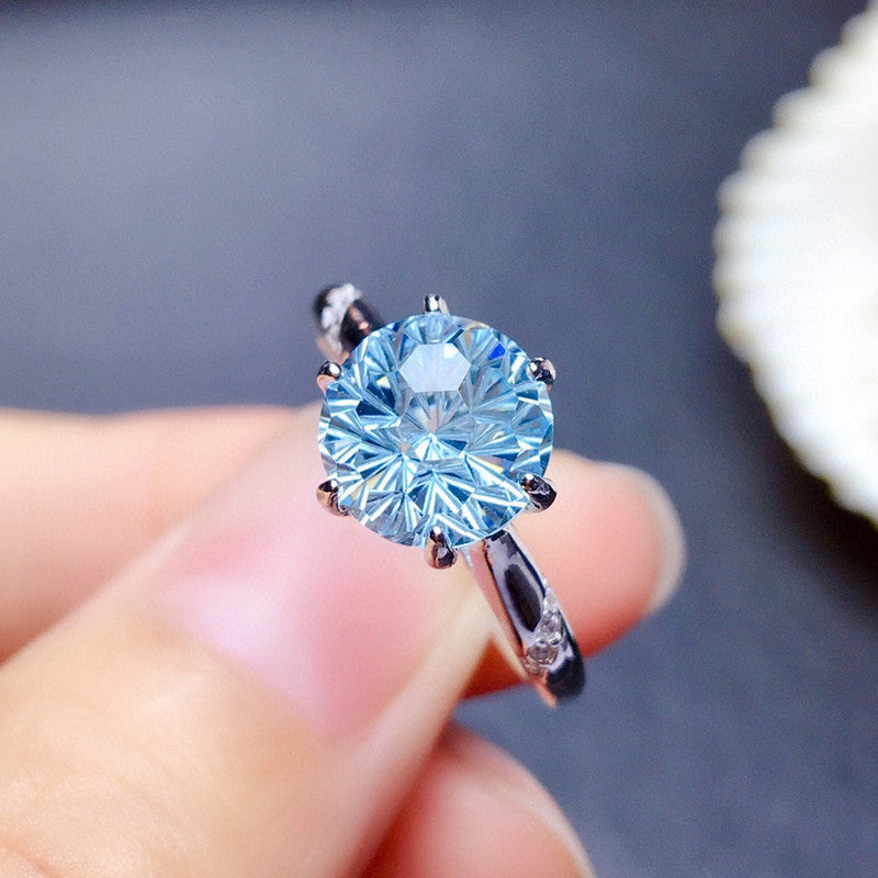 Silver Plated Anti Tarnish American Diamond Crushed Ice Cut Blue Circular Contemporary Finger Ring - VAIRAVI Silver Plated Anti Tarnish American Diamond Crushed Ice Cut Blue Circular Contemporary Finger Ring - VAIRAVI