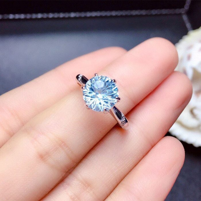 Silver Plated Anti Tarnish American Diamond Crushed Ice Cut Blue Circular Contemporary Finger Ring - VAIRAVI