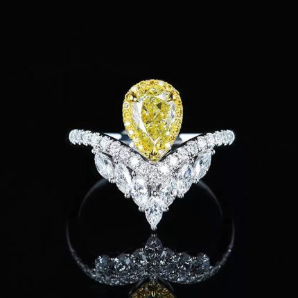 Silver Plated Anti Tarnish American Diamond Crushed Ice Cut Yellow Teardrop Finger Ring - VAIRAVI