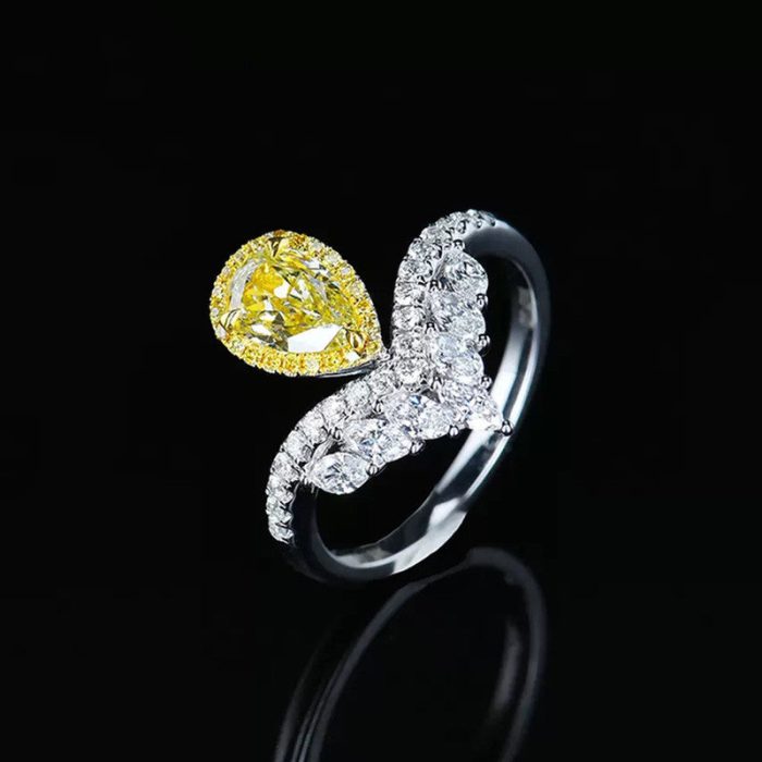 Silver Plated Anti Tarnish American Diamond Crushed Ice Cut Yellow Teardrop Finger Ring - VAIRAVI
