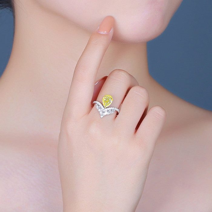 Silver Plated Anti Tarnish American Diamond Crushed Ice Cut Yellow Teardrop Finger Ring - VAIRAVI