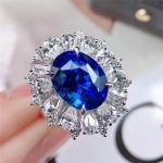 Silver Plated Anti Tarnish American Diamond Crushed Ice Cut Navy Blue Oval Finger Ring - VAIRAVI