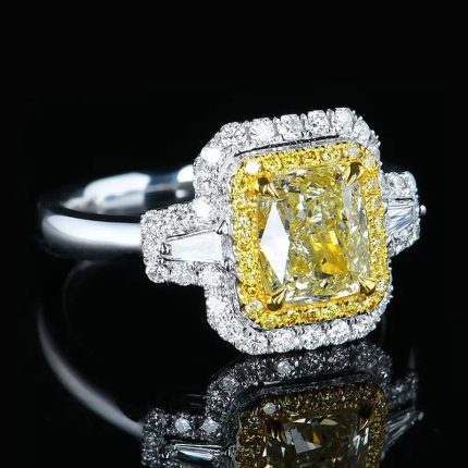 Silver Plated Anti Tarnish American Diamond Crushed Ice Cut Yellow Geometric Finger Ring - VAIRAVI