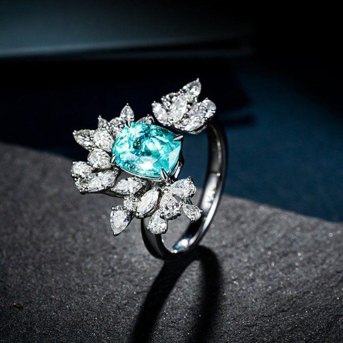 Silver Plated Anti Tarnish American Diamond Crushed Ice Cut Blue Contemporary Finger Ring - VAIRAVI