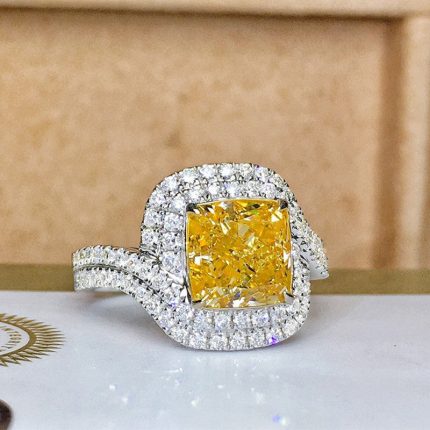 Silver Plated Anti Tarnish American Diamond Crushed Ice Cut Square Shape Yellow Finger Ring - VAIRAVI