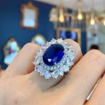 Silver Plated Anti Tarnish American Diamond Crushed Ice Cut Navy Blue Oval Cocktail Style Finger Ring - VAIRAVI