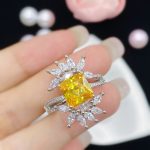 Silver Plated Anti Tarnish American Diamond Crushed Ice Cut Yellow Contemporary Finger Ring - VAIRAVI