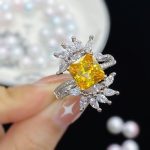 Silver Plated Anti Tarnish American Diamond Crushed Ice Cut Yellow Contemporary Finger Ring - VAIRAVI