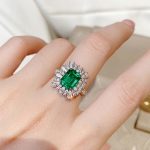 Silver Plated Anti Tarnish American Diamond Crushed Ice Cut Green Rectangular Finger Ring - VAIRAVI