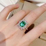 Silver Plated Anti Tarnish American Diamond Crushed Ice Cut Green Rectangular Finger Ring - VAIRAVI