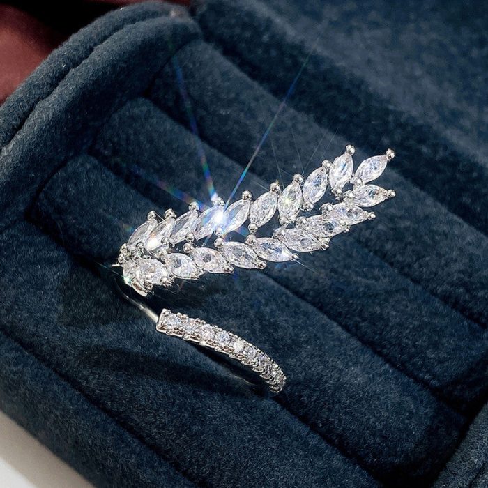 Silver Plated Anti Tarnish CZ Stone-Studded Leaf inspired Adjustable Finger Ring - Image 3