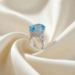 Silver Plated American Diamond Crushed Ice Cut Blue Oval Finger Ring - Image 5