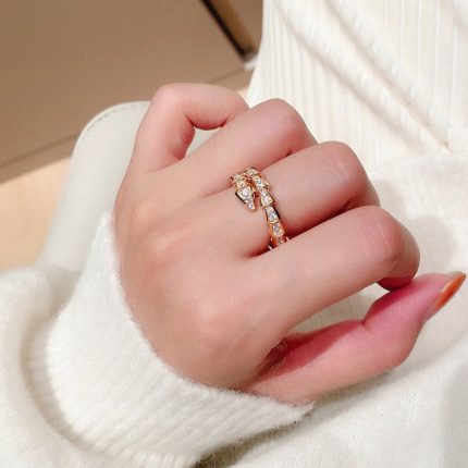 Gold Plated American Diamond Silver Snake Themed Finger Ring - VAIRAVI