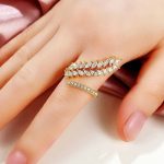 Gold Plated CZ Stone-Studded Leaf inspired Adjustable Finger Ring - Image 2
