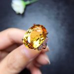 Rose Gold Plated American Diamond Crushed Ice Cut Yellow Oval Finger Ring - VAIRAVI
