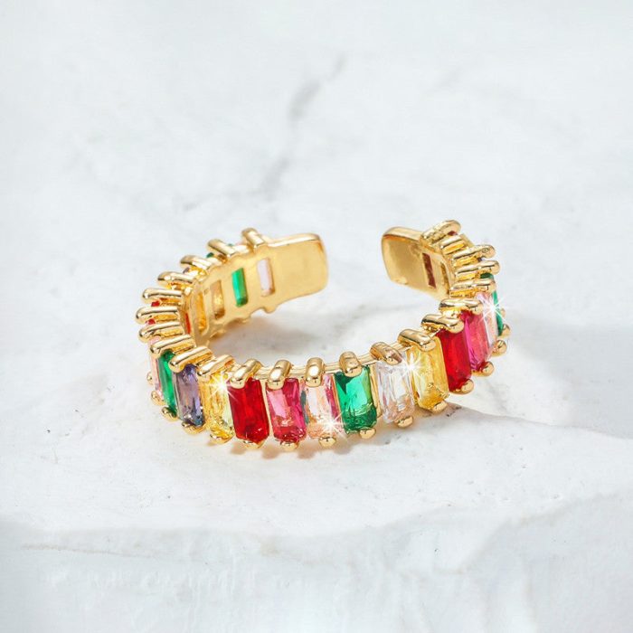 Gold Plated Stainless Steel Anti Tarnish Multicolor Adjustable Finger Ring For Women - Image 2