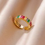 Gold Plated Stainless Steel Anti Tarnish Multicolor Adjustable Finger Ring For Women - Image 4