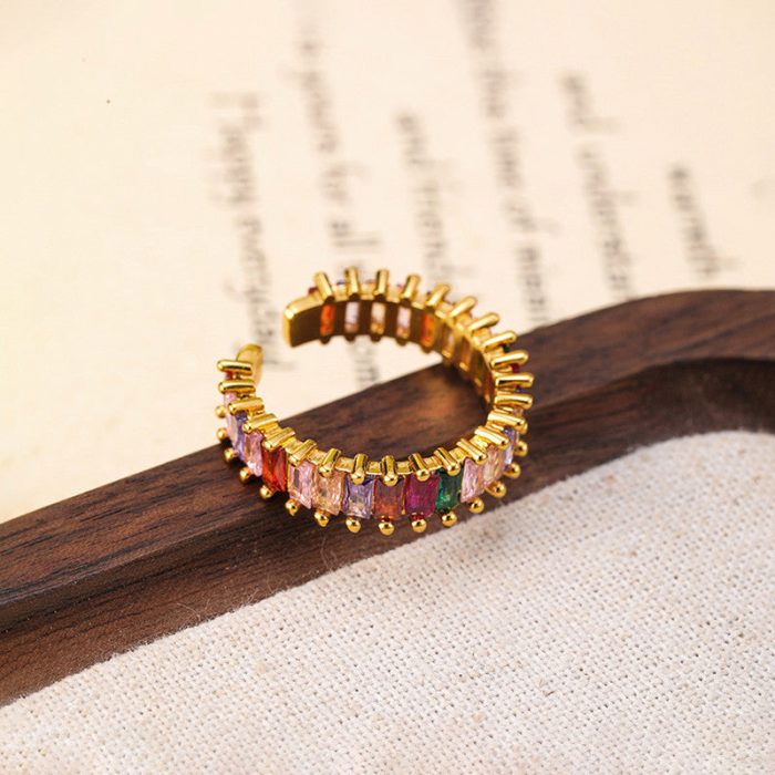 Gold Plated Stainless Steel Anti Tarnish Multicolor Adjustable Finger Ring For Women - Image 8