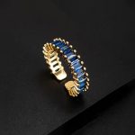 Gold Plated Stainless Steel Anti Tarnish Blue Adjustable Finger Ring For Women - Image 2