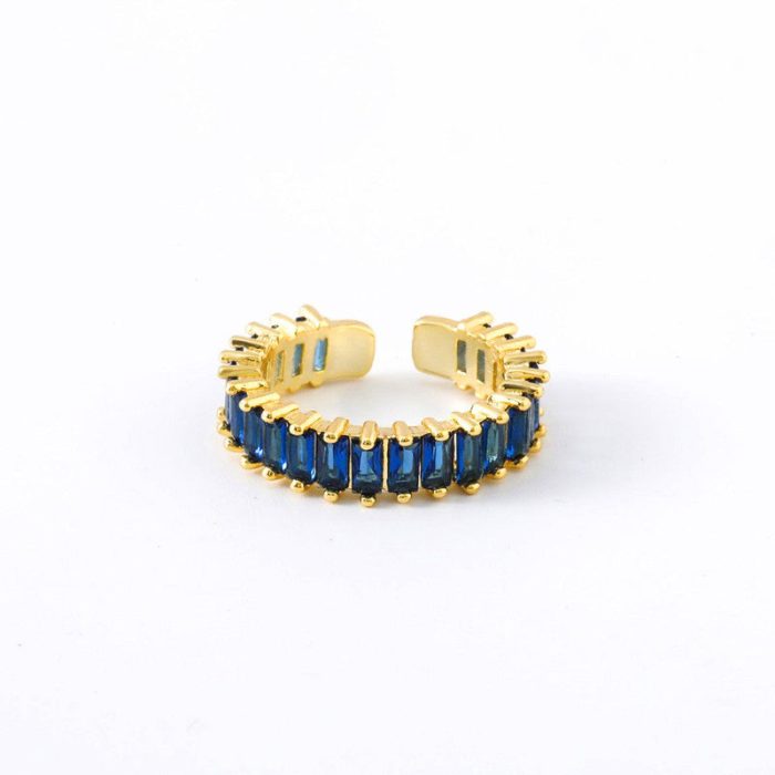 Gold Plated Stainless Steel Anti Tarnish Blue Adjustable Finger Ring For Women - Image 4