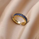 Gold Plated Stainless Steel Anti Tarnish Blue Adjustable Finger Ring For Women - Image 6