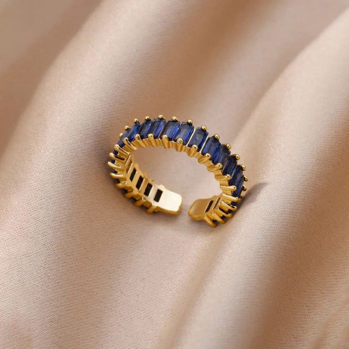 Gold Plated Stainless Steel Anti Tarnish Blue Adjustable Finger Ring For Women - Image 6