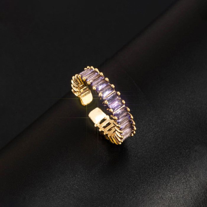 Gold Plated Stainless Steel Anti Tarnish Purple Adjustable Finger Ring For Women - Image 2