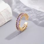 Gold Plated Stainless Steel Anti Tarnish Purple Adjustable Finger Ring For Women - Image 6