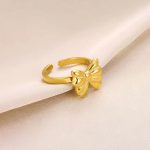 Gold Plated Stainless Steel Anti Tarnish Bow Themed Adjustable Finger Ring For Women - Image 2