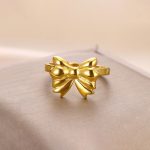 Gold Plated Stainless Steel Anti Tarnish Bow Themed Adjustable Finger Ring For Women - Image 3