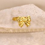 Gold Plated Stainless Steel Anti Tarnish Bow Themed Adjustable Finger Ring For Women - Image 5