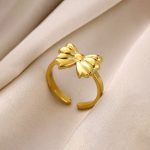 Gold Plated Stainless Steel Anti Tarnish Bow Themed Adjustable Finger Ring For Women - Image 6