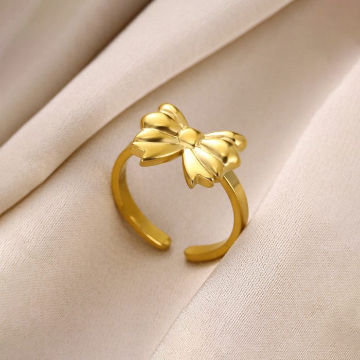 Gold Plated Stainless Steel Anti Tarnish Bow Themed Adjustable Finger Ring For Women - Image 6