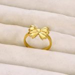 Gold Plated Stainless Steel Anti Tarnish Bow Themed Adjustable Finger Ring For Women - Image 7