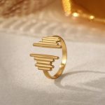 Gold Plated Anti Tarnish Stainless Steel Contemporary Adjustable Finger Ring - Image 6