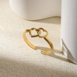 Gold Plated Anti Tarnish Stainless Steel Heart Themed Adjustable Finger Ring
