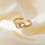 Gold Plated Anti Tarnish Stainless Steel Heart Themed Adjustable Finger Ring - Image 2