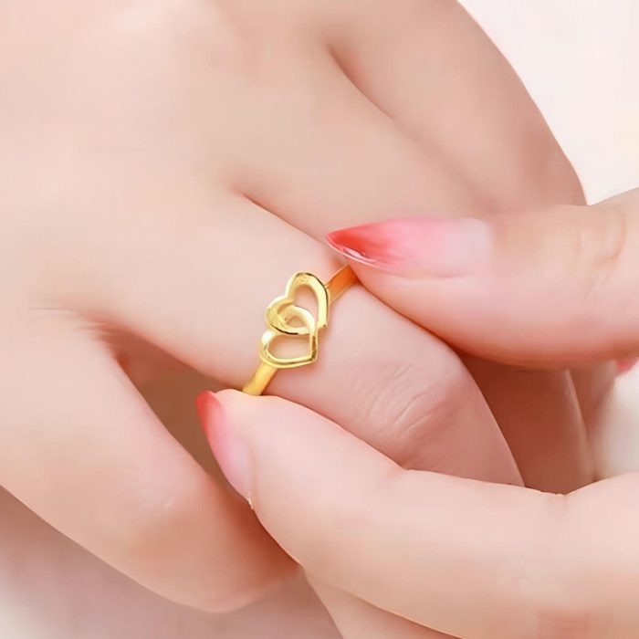 Gold Plated Anti Tarnish Stainless Steel Heart Themed Adjustable Finger Ring - Image 3