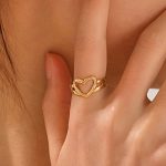 Gold Plated Anti Tarnish Stainless Steel Heart Themed Adjustable Finger Ring - Image 2