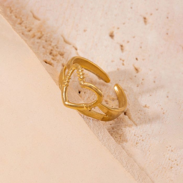Gold Plated Anti Tarnish Stainless Steel Heart Themed Adjustable Finger Ring - Image 5