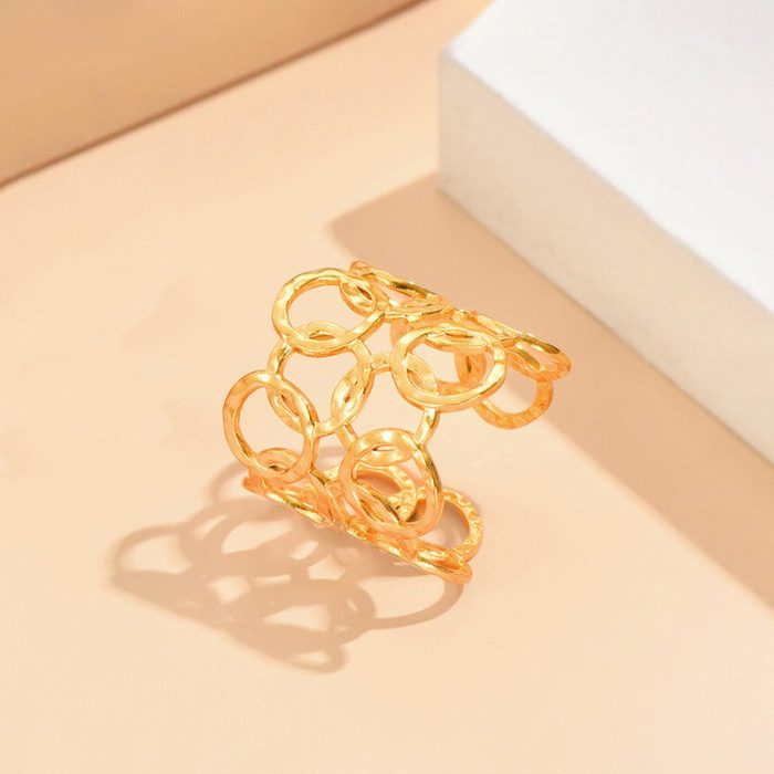 Gold Plated Anti Tarnish Stainless Steel Geometric Adjustable Finger Ring - Image 3