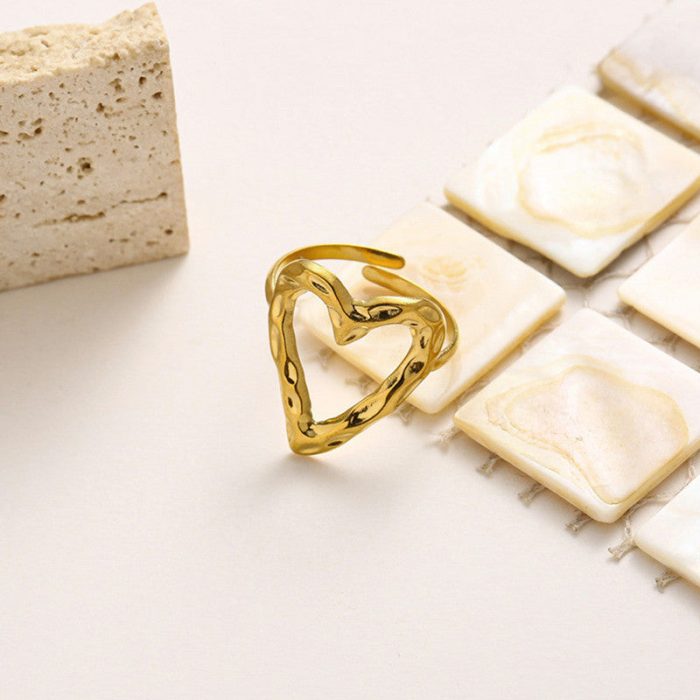 Gold Plated Anti Tarnish Stainless Steel Heart Themed Adjustable Finger Ring - Image 2