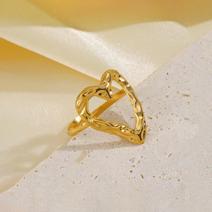 Gold Plated Anti Tarnish Stainless Steel Heart Themed Adjustable Finger Ring - Image 3