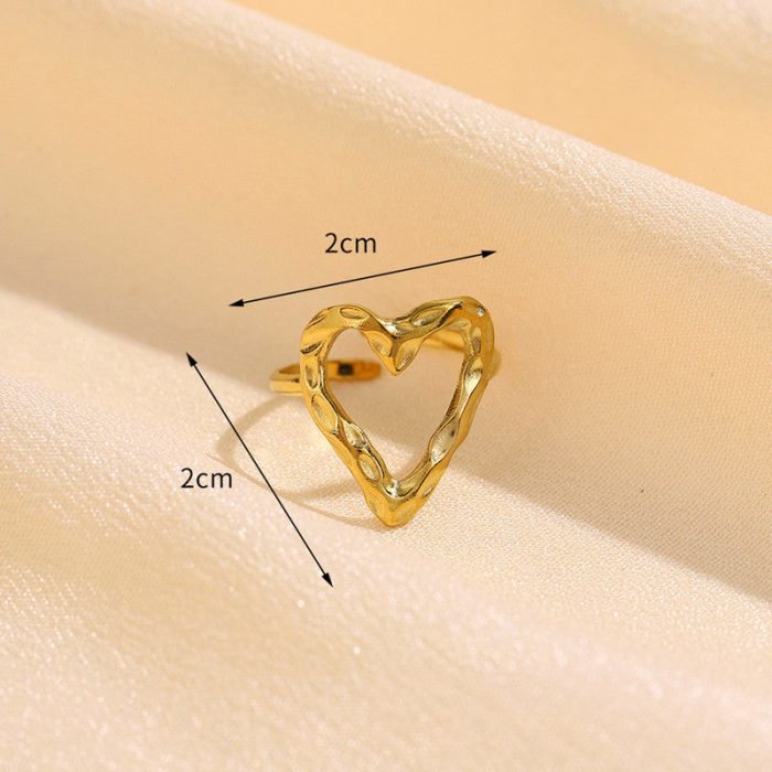 Gold Plated Anti Tarnish Stainless Steel Heart Themed Adjustable Finger Ring - Image 5