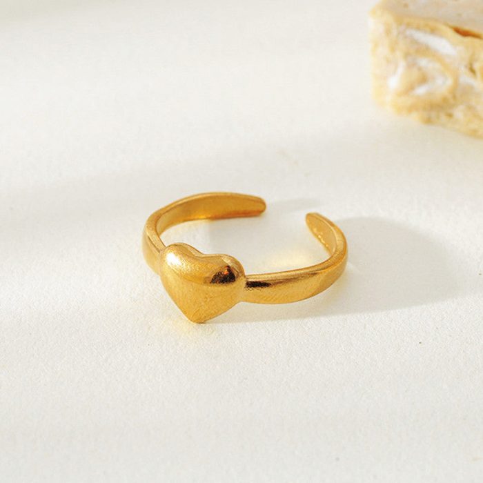 Gold Plated Anti Tarnish Stainless Steel Heart Themed Adjustable Finger Ring - Image 2