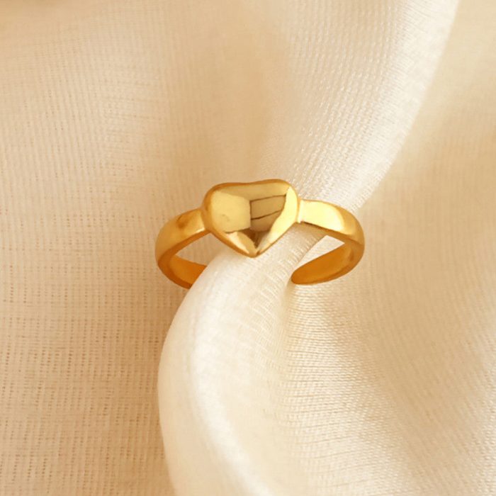 Gold Plated Anti Tarnish Stainless Steel Heart Themed Adjustable Finger Ring - Image 3