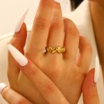 Gold Plated Anti Tarnish Stainless Steel Heart Themed Adjustable Finger Ring - Image 2